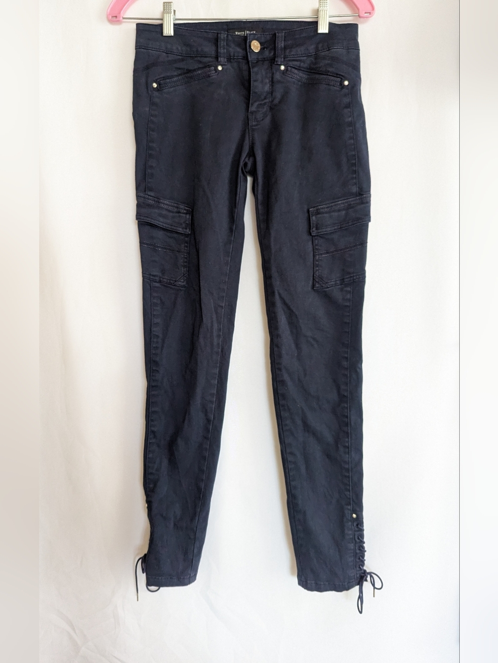 WH&BM 00R Cargo Ankle Tie Pants Jeans Navy Blue Skinny Leg
